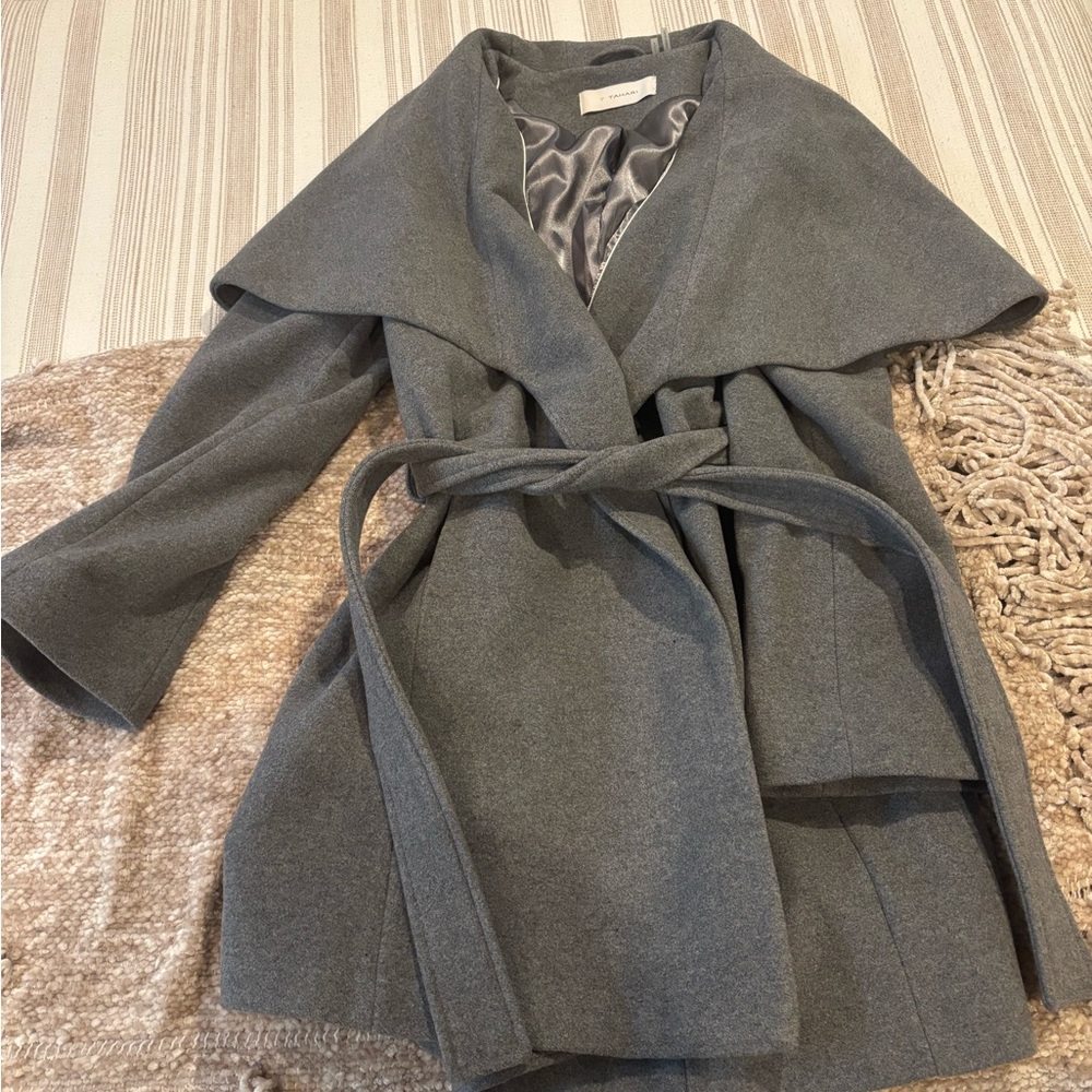 T Tahiri wrap wool blend coat.